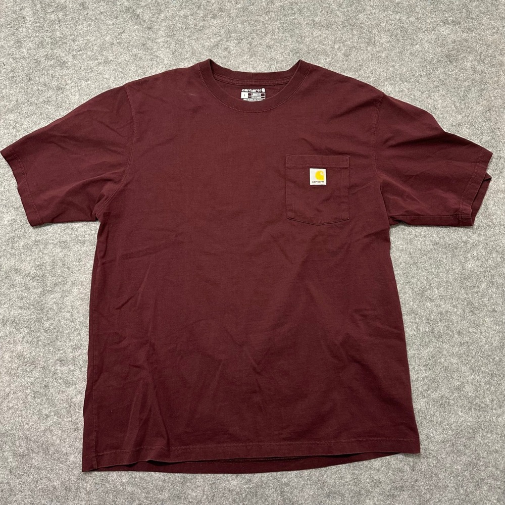 Carhartt K87‎ Pocket T-Shirt Mens Large Burgundy Loose Fit Cotton Short Sleeve